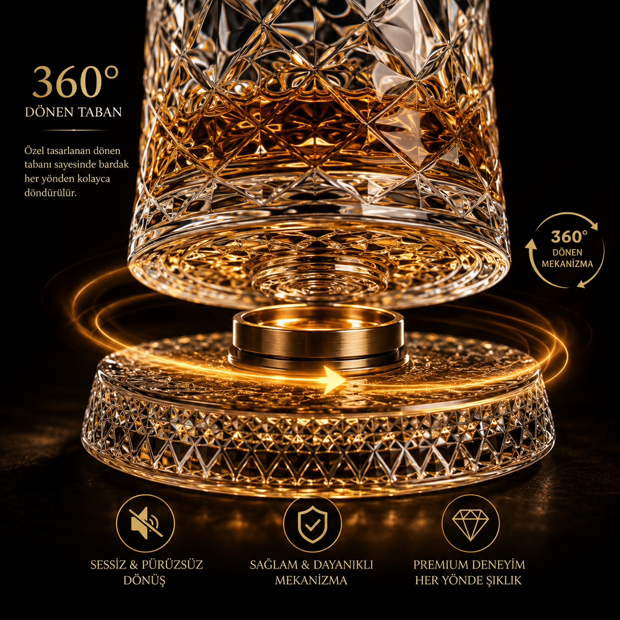 Devir Glass 360° Dönen Kristal Viski Bardağı