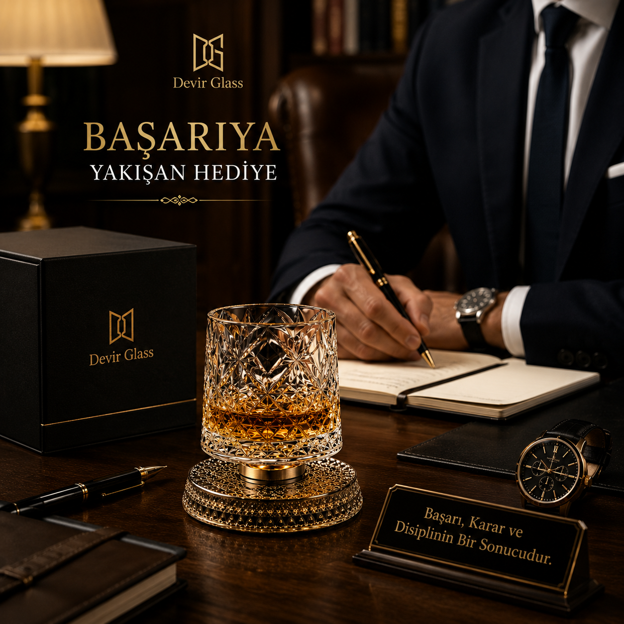 Devir Glass 360° Dönen Kristal Viski Bardağı