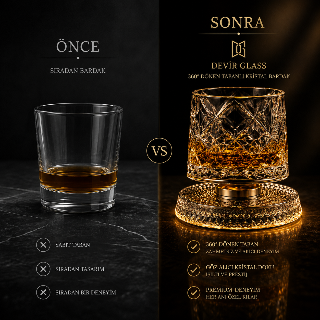 Devir Glass 360° Dönen Kristal Viski Bardağı