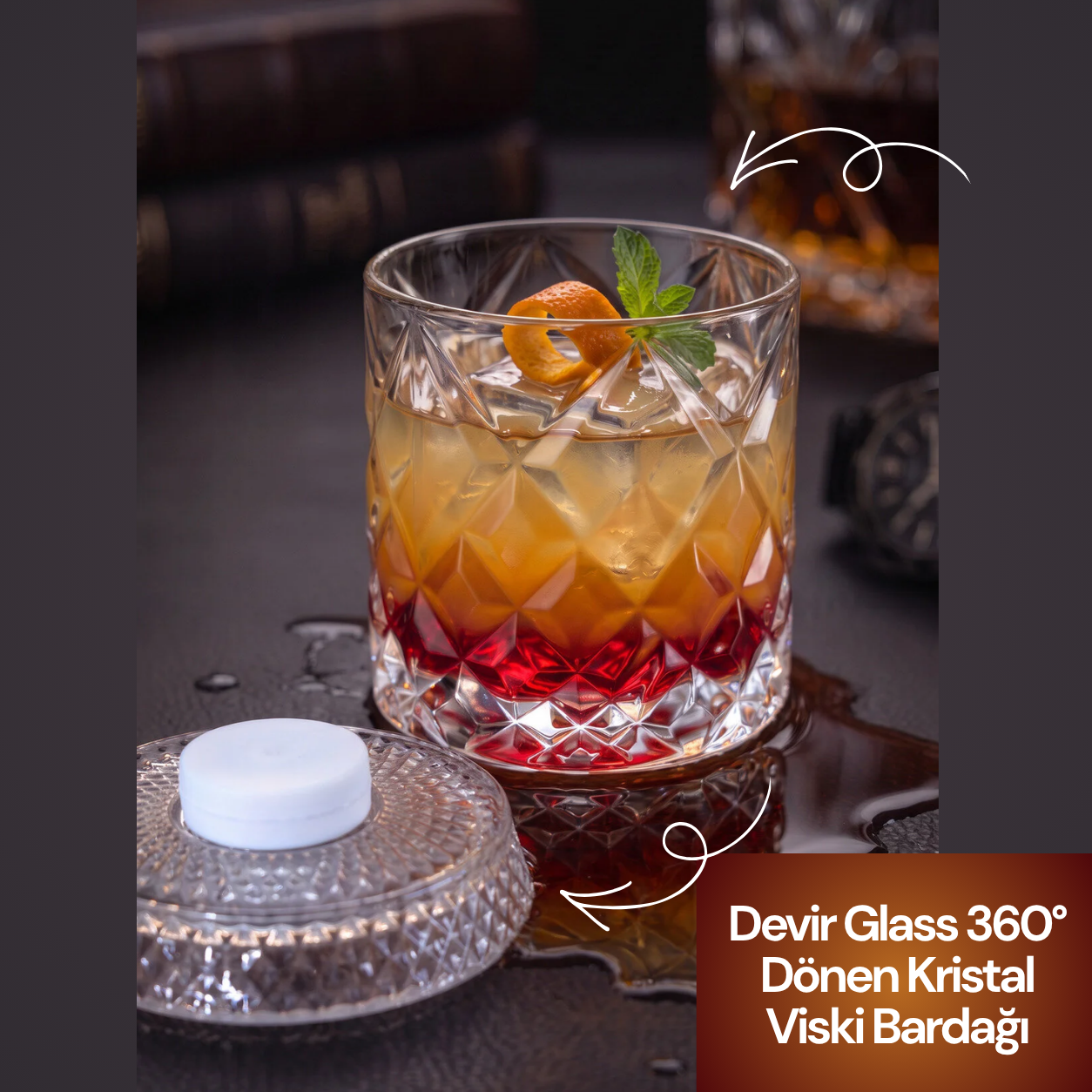 Devir Glass 360° Dönen Kristal Viski Bardağı